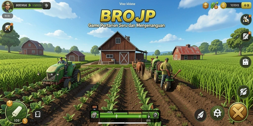 Tangkapan layar gameplay BROJP yang menarik saat bertani dengan berbagai tanaman.