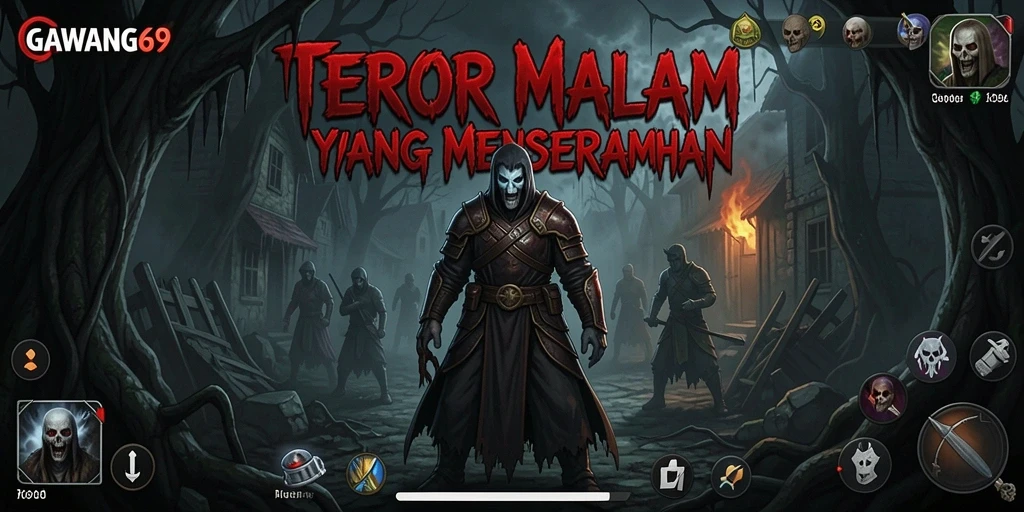 Menampilkan momen seram dalam gameplay GAWANG69 di suasana gelap.