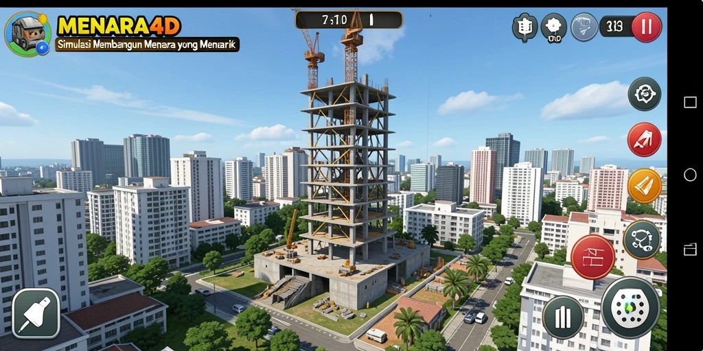 Tampilan gameplay menarik dari MENARA4D yang menunjukkan proses membangun menara.